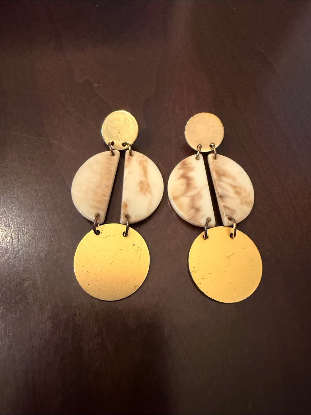 Sassy Jones Gold and Cream Layered Circle Drop Earrings